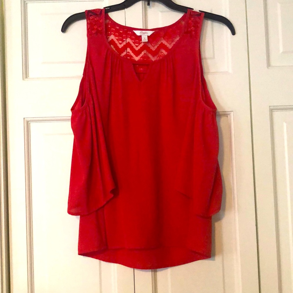 Coral Cold-Shoulder Lace-back Top
